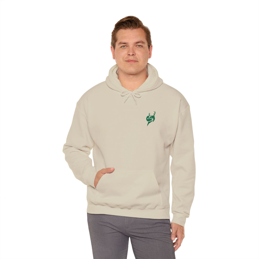 Hoodie — Small Green Fox Chest Logo, Minimal Cozy Pullover
