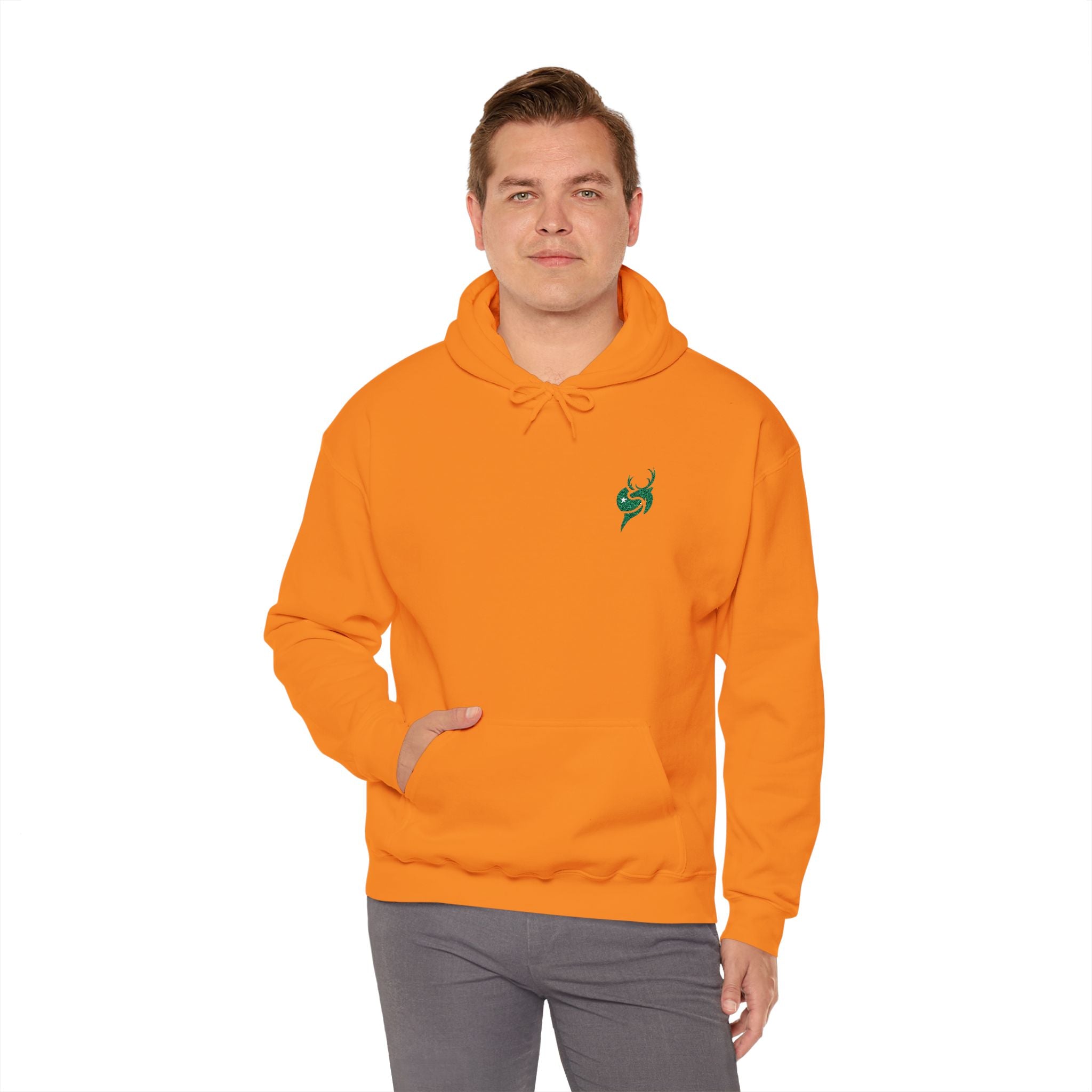 Hoodie — Small Green Fox Chest Logo, Minimal Cozy Pullover