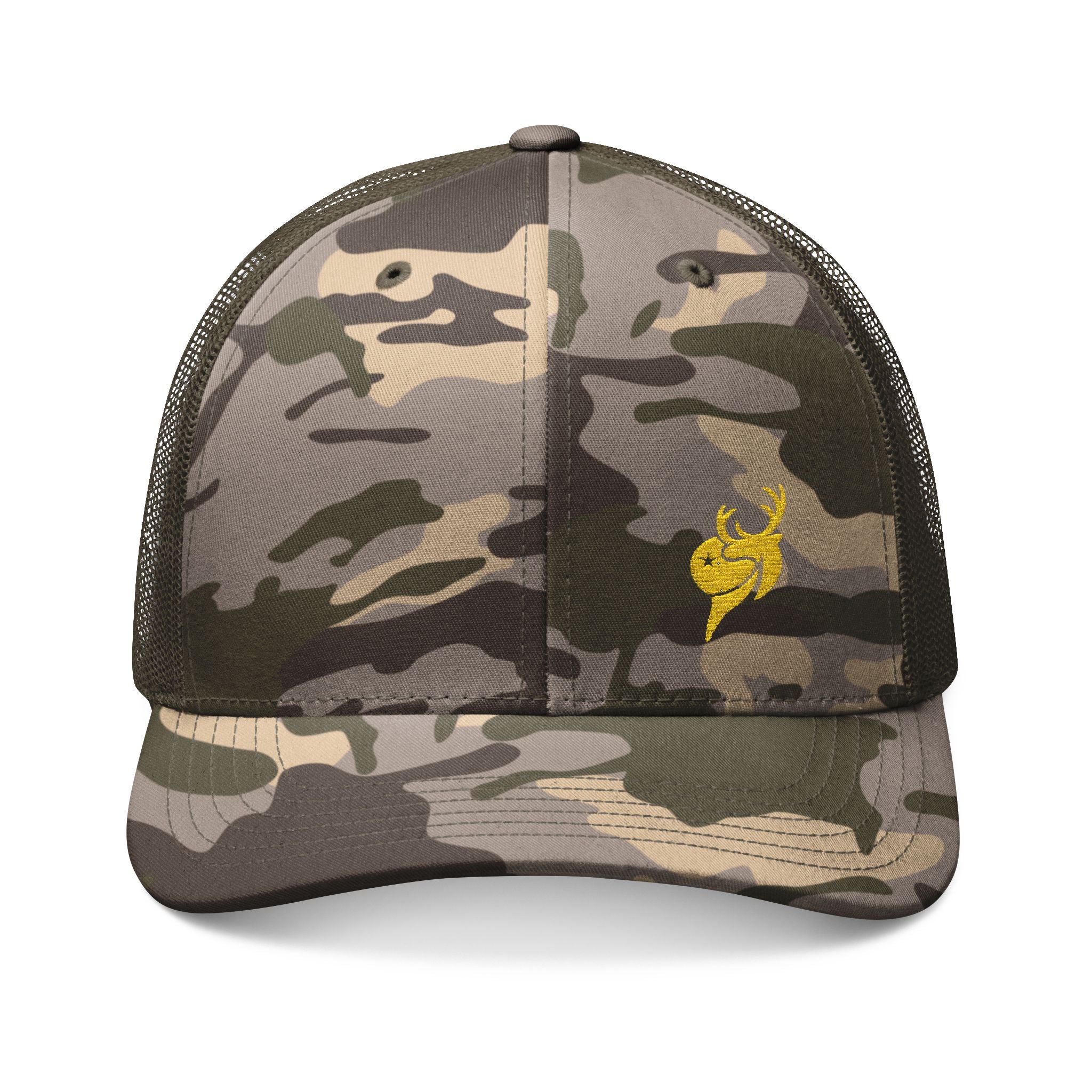 Camo Trucker Hat — Embroidered Orange Buck Hunting Cap