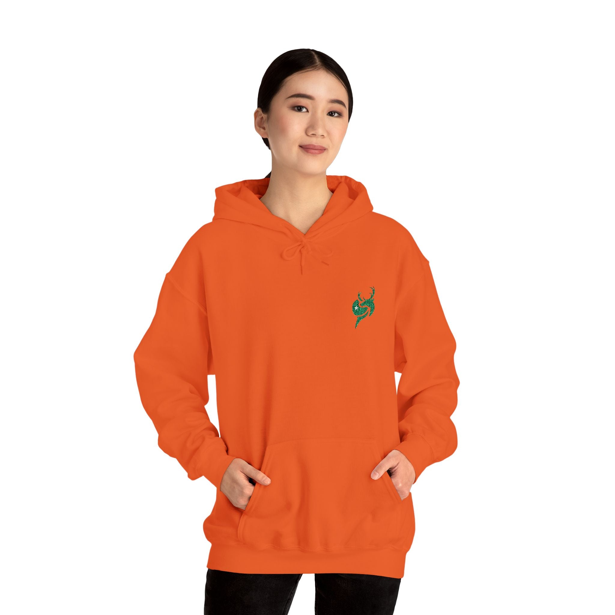 Hoodie — Small Green Fox Chest Logo, Minimal Cozy Pullover