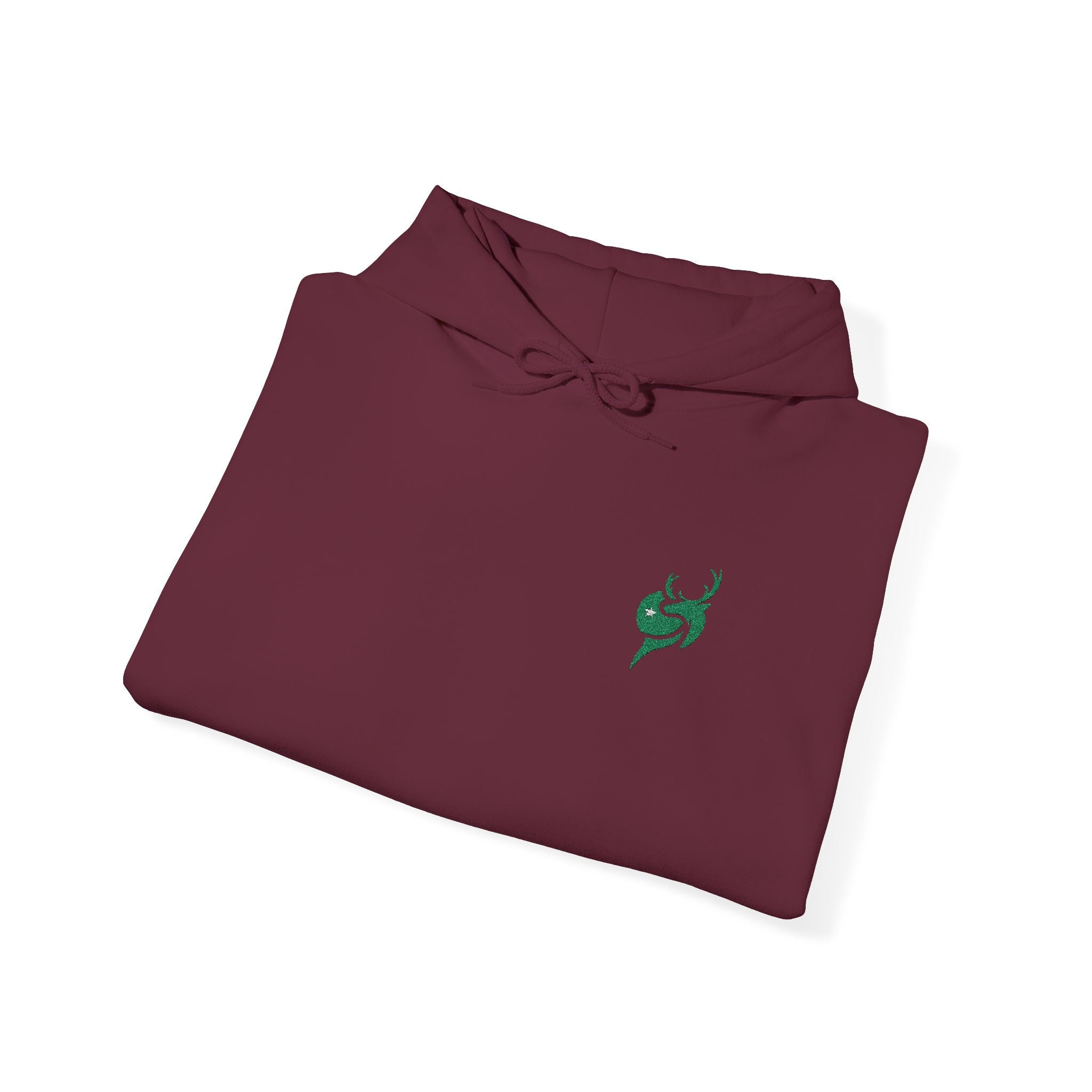 Hoodie — Small Green Fox Chest Logo, Minimal Cozy Pullover