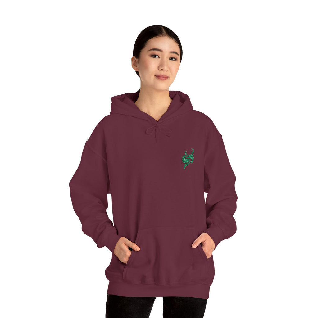 Hoodie — Small Green Fox Chest Logo, Minimal Cozy Pullover