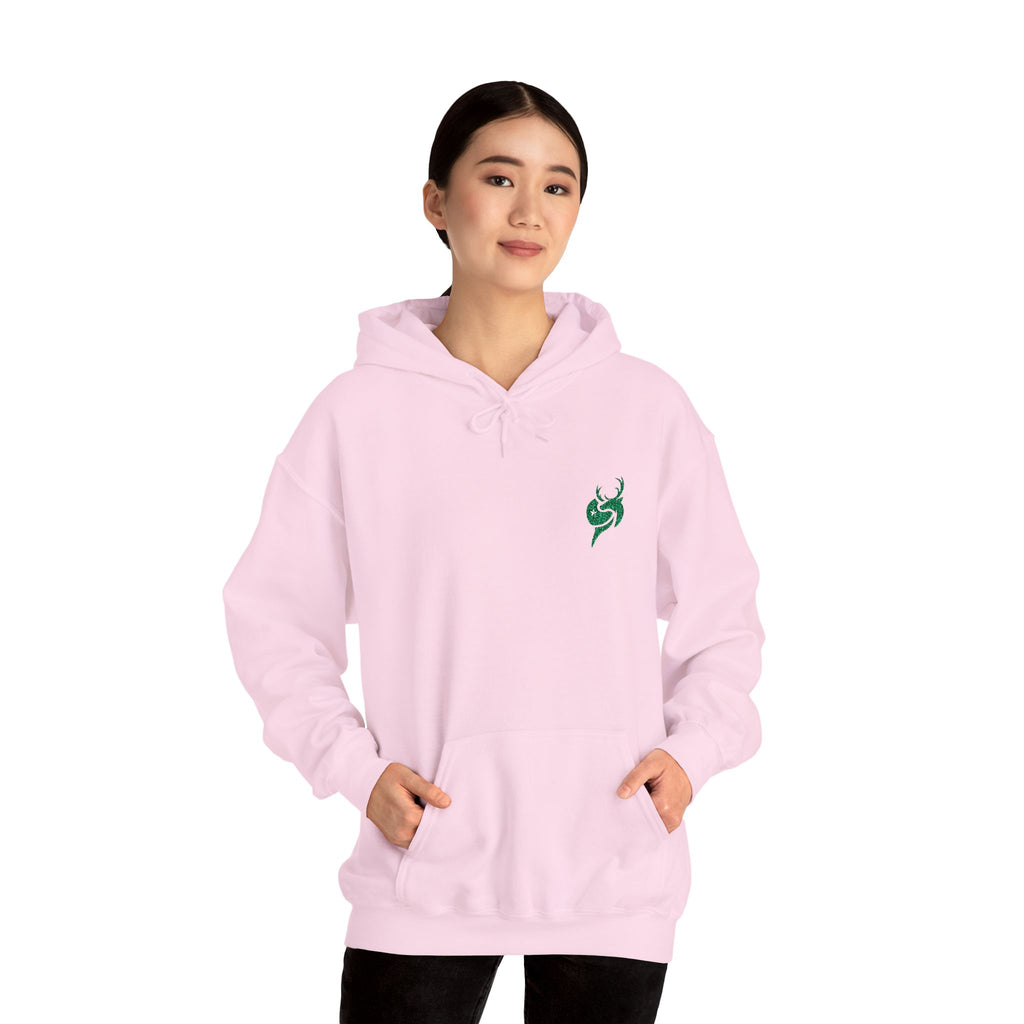 Hoodie — Small Green Fox Chest Logo, Minimal Cozy Pullover