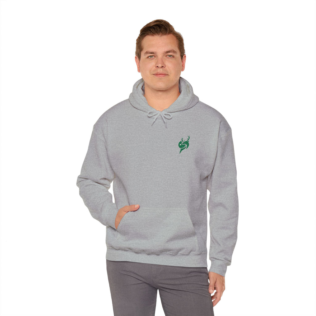 Hoodie — Small Green Fox Chest Logo, Minimal Cozy Pullover