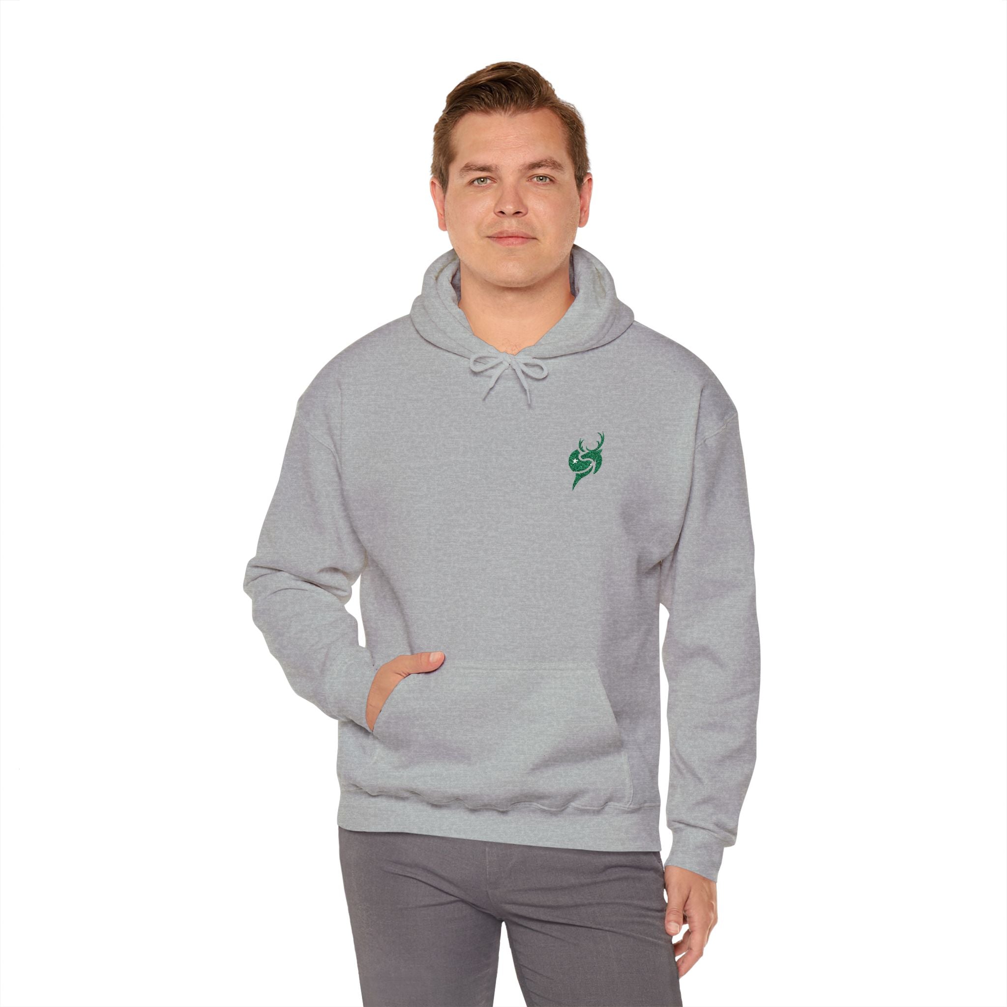 Hoodie — Small Green Fox Chest Logo, Minimal Cozy Pullover