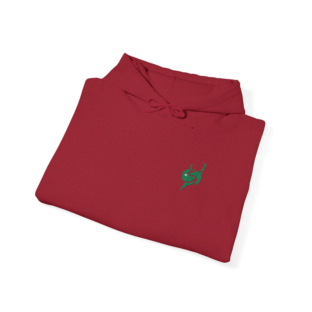 Hoodie — Small Green Fox Chest Logo, Minimal Cozy Pullover