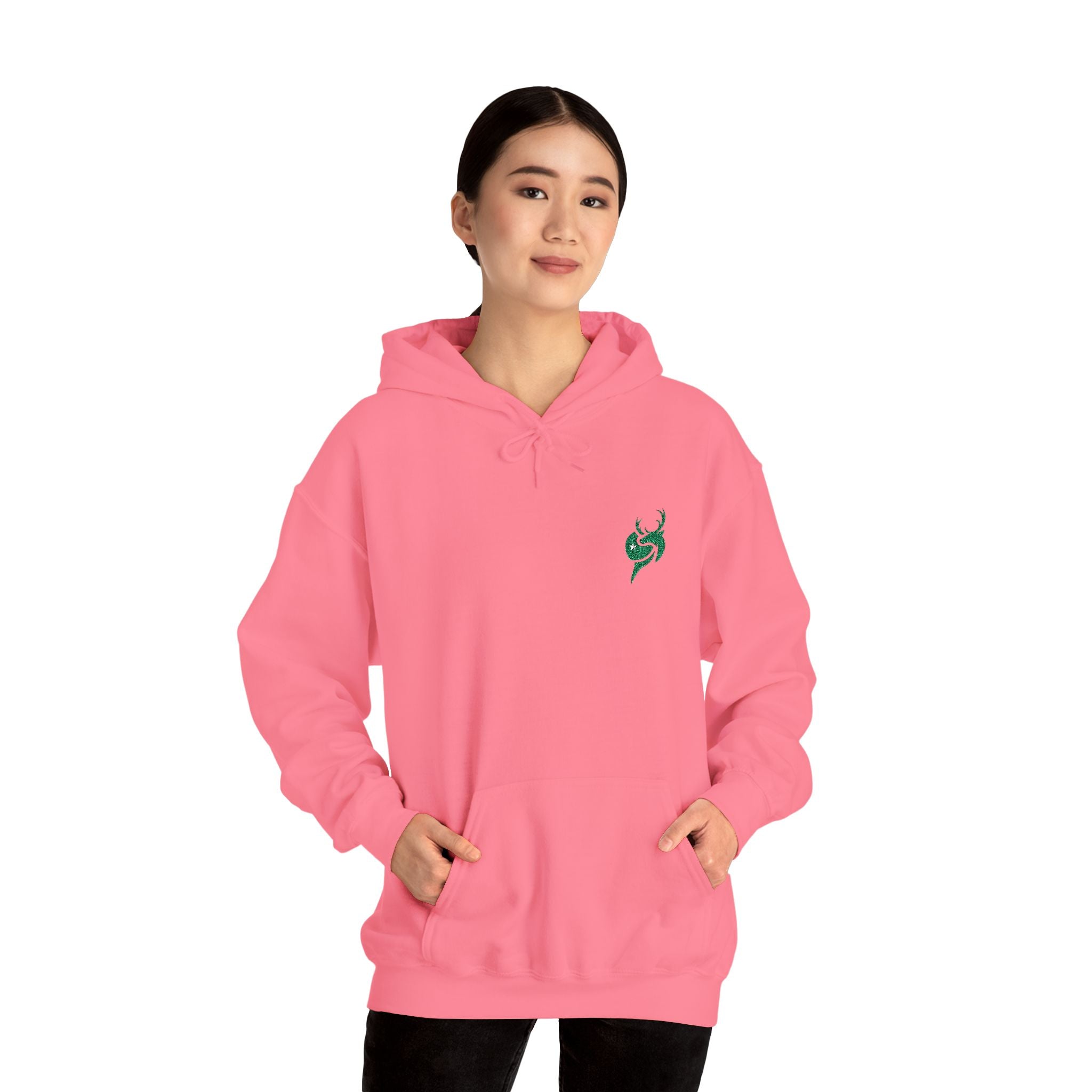 Hoodie — Small Green Fox Chest Logo, Minimal Cozy Pullover