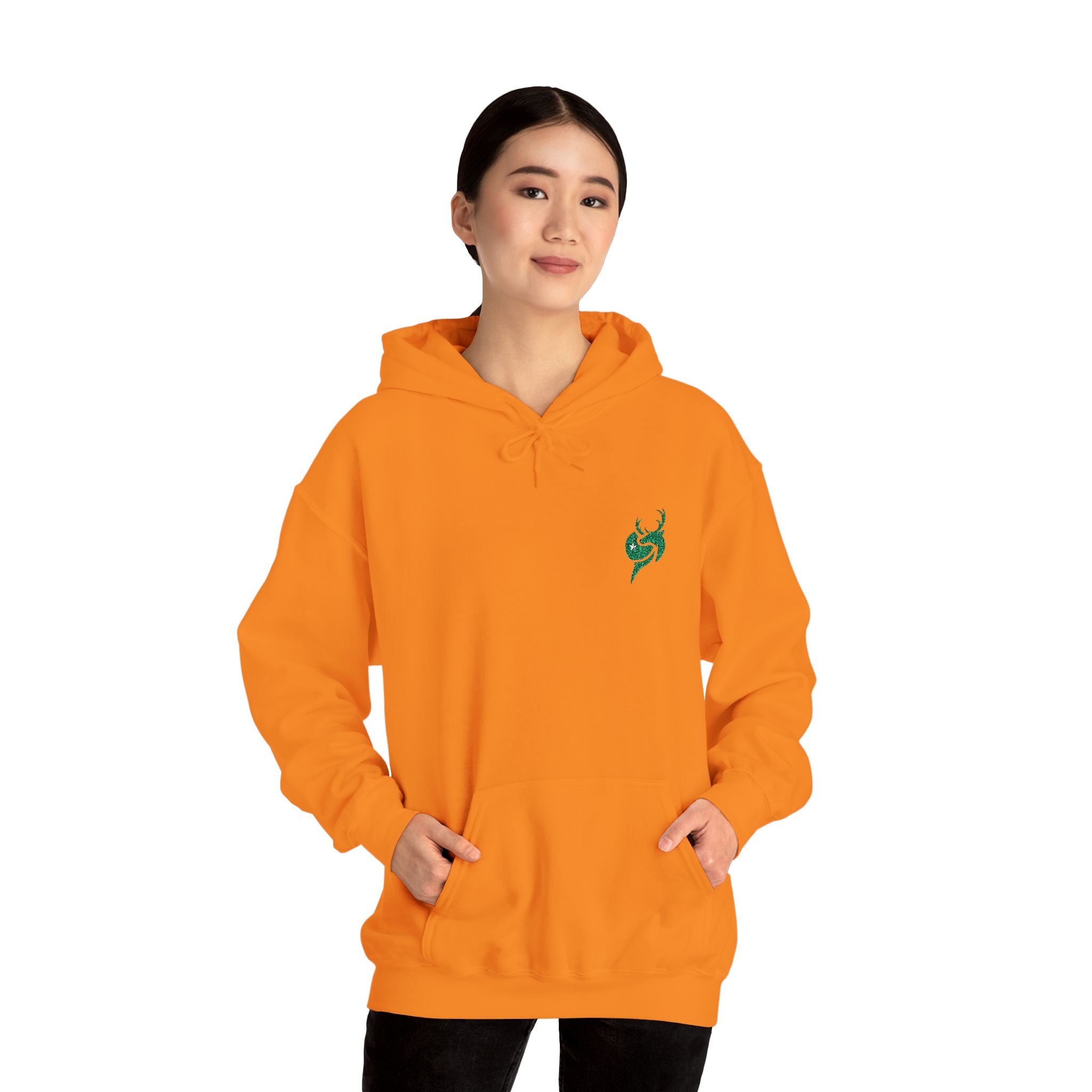 Hoodie — Small Green Fox Chest Logo, Minimal Cozy Pullover