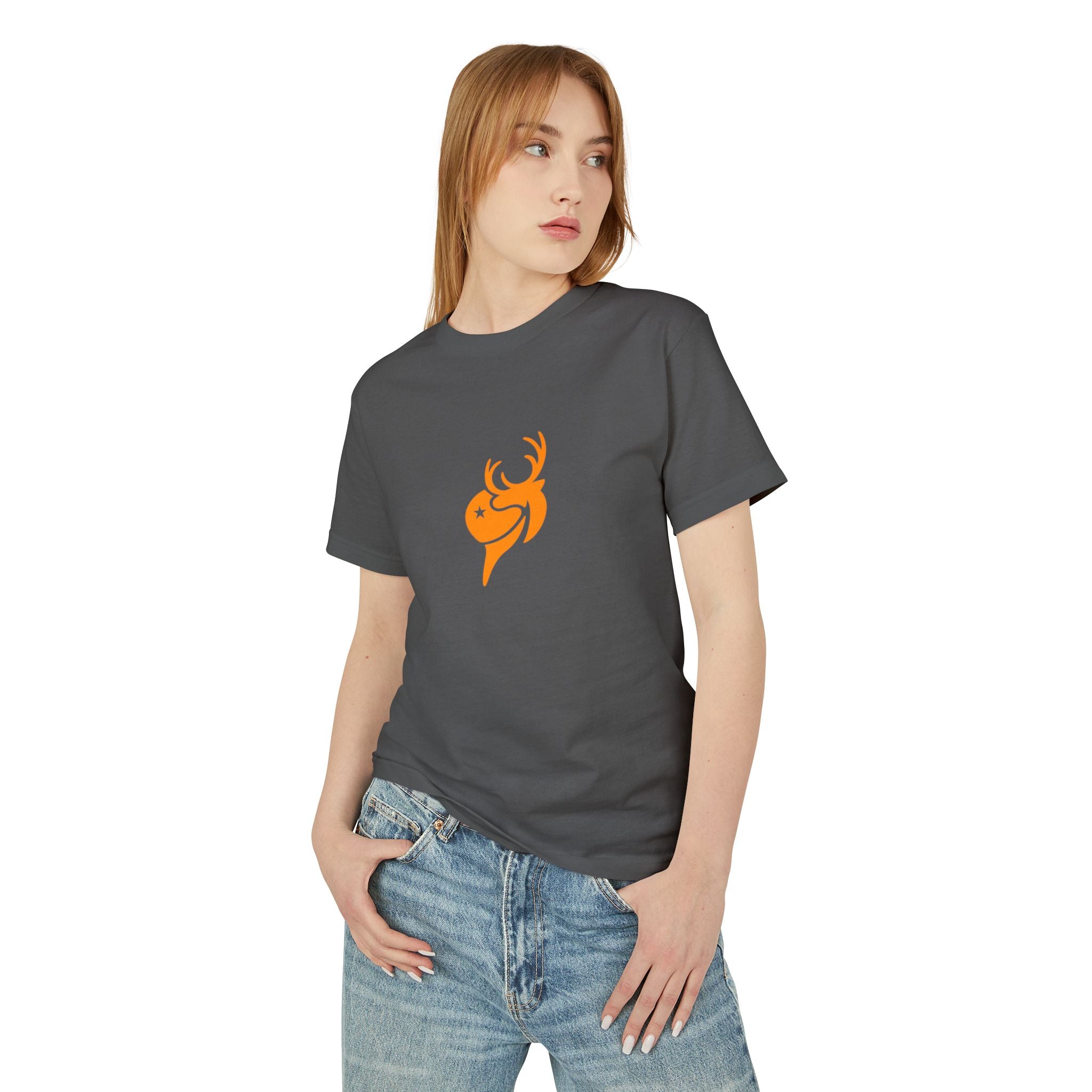 T-Shirt — Minimal Orange Deer Logo Tee