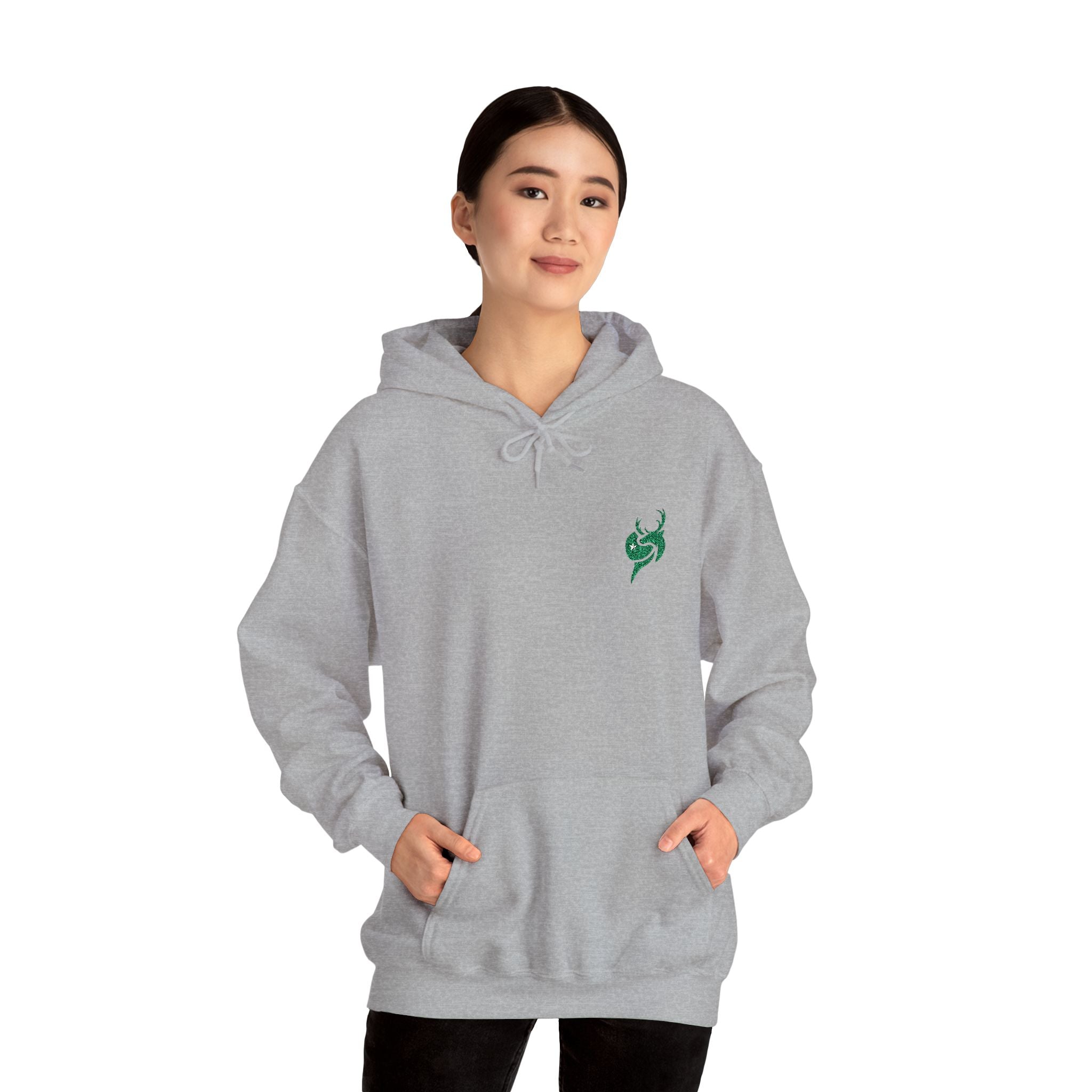 Hoodie — Small Green Fox Chest Logo, Minimal Cozy Pullover