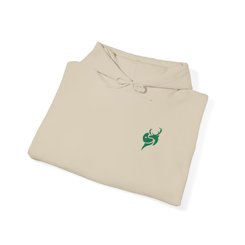 Hoodie — Small Green Fox Chest Logo, Minimal Cozy Pullover