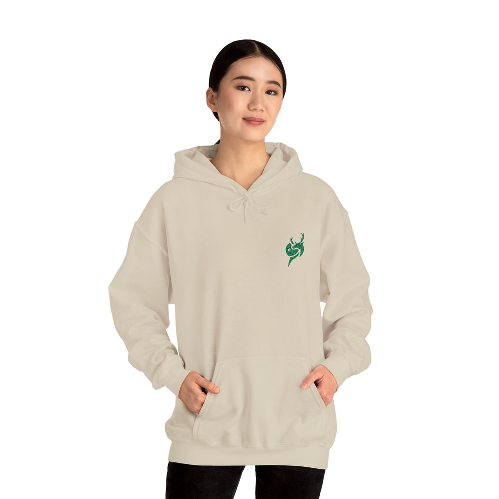 Hoodie — Small Green Fox Chest Logo, Minimal Cozy Pullover