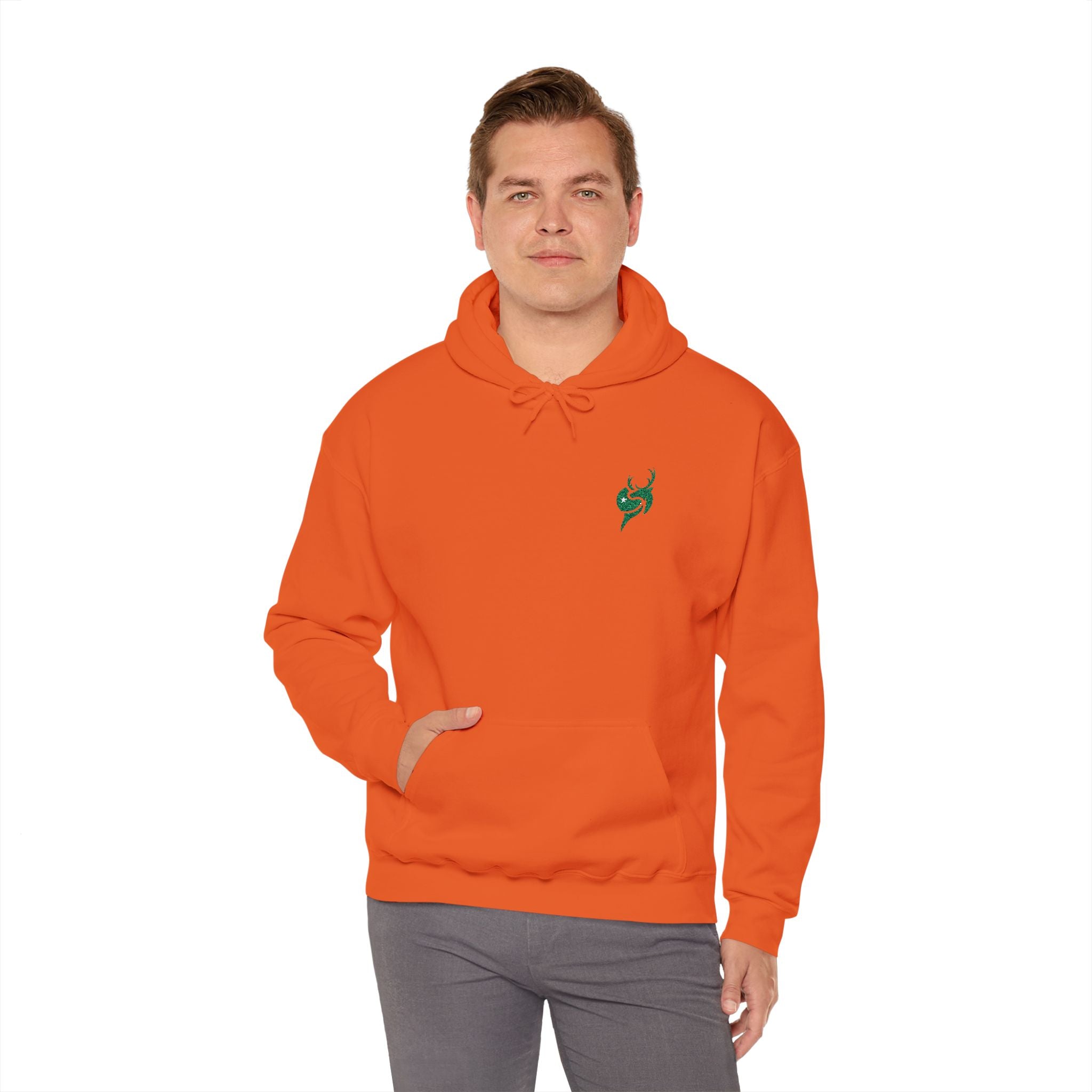 Hoodie — Small Green Fox Chest Logo, Minimal Cozy Pullover